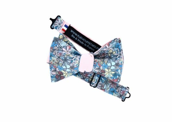 noeud papillon fleuri réversible rose